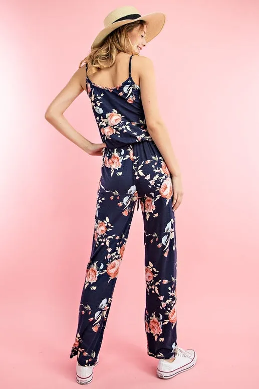 12PM by Mon Ami Jersey Floral Jumpsuit - Navy