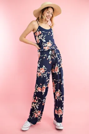 12PM by Mon Ami Jersey Floral Jumpsuit - Navy