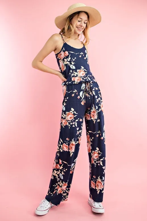 12PM by Mon Ami Jersey Floral Jumpsuit - Navy