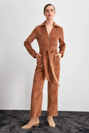 16094 Camel Corduroy Jumpsuit