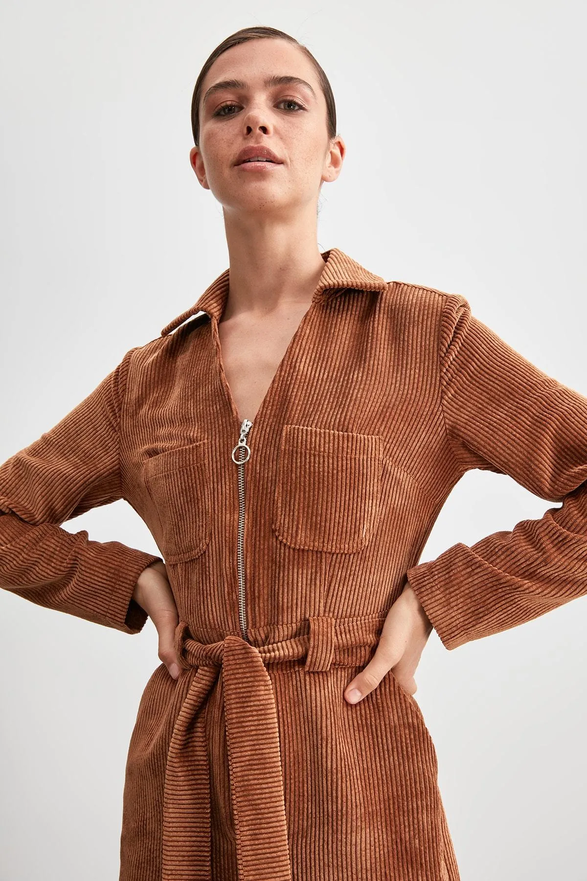 16094 Camel Corduroy Jumpsuit