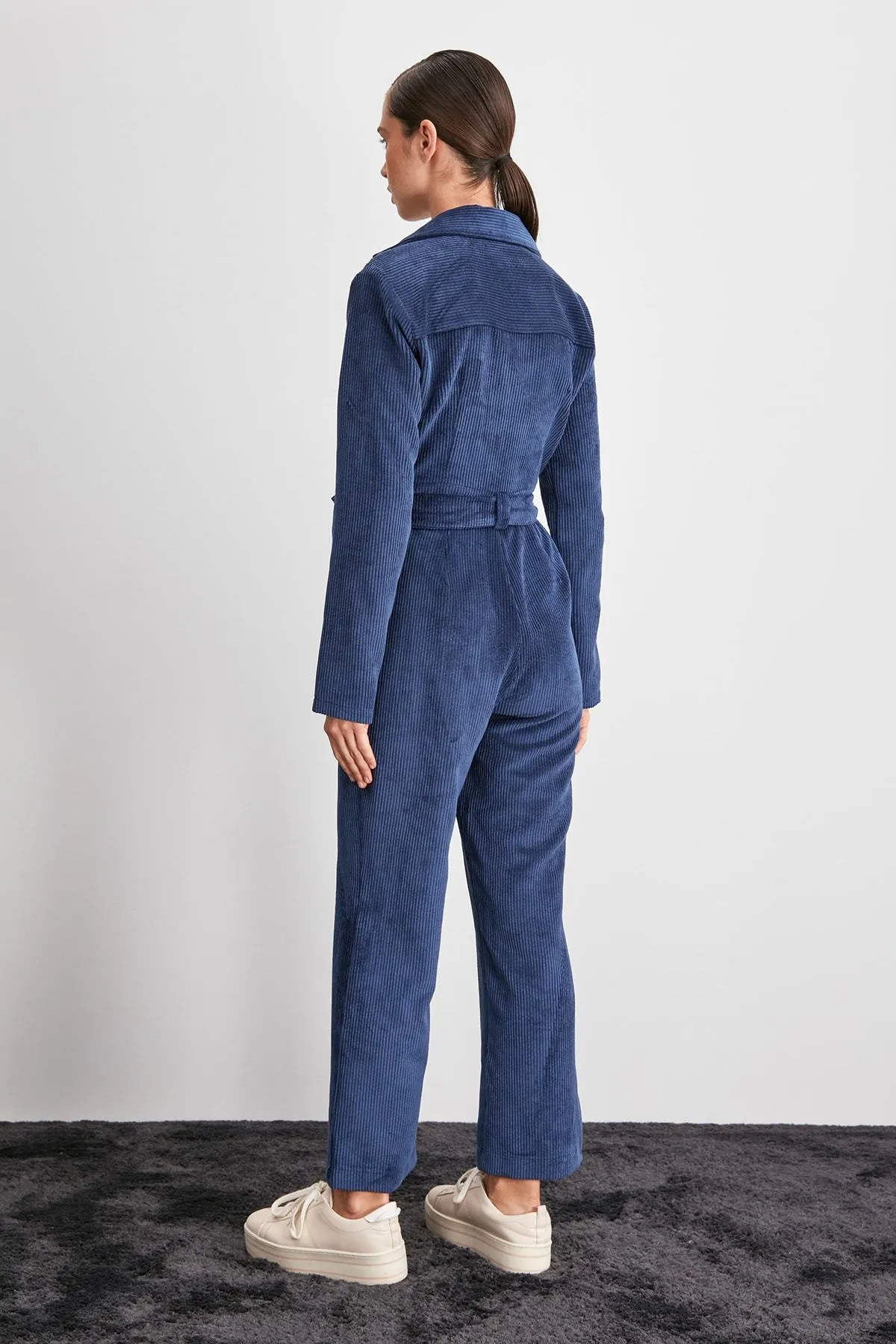 16099 Navy Blue Corduroy Jumpsuit