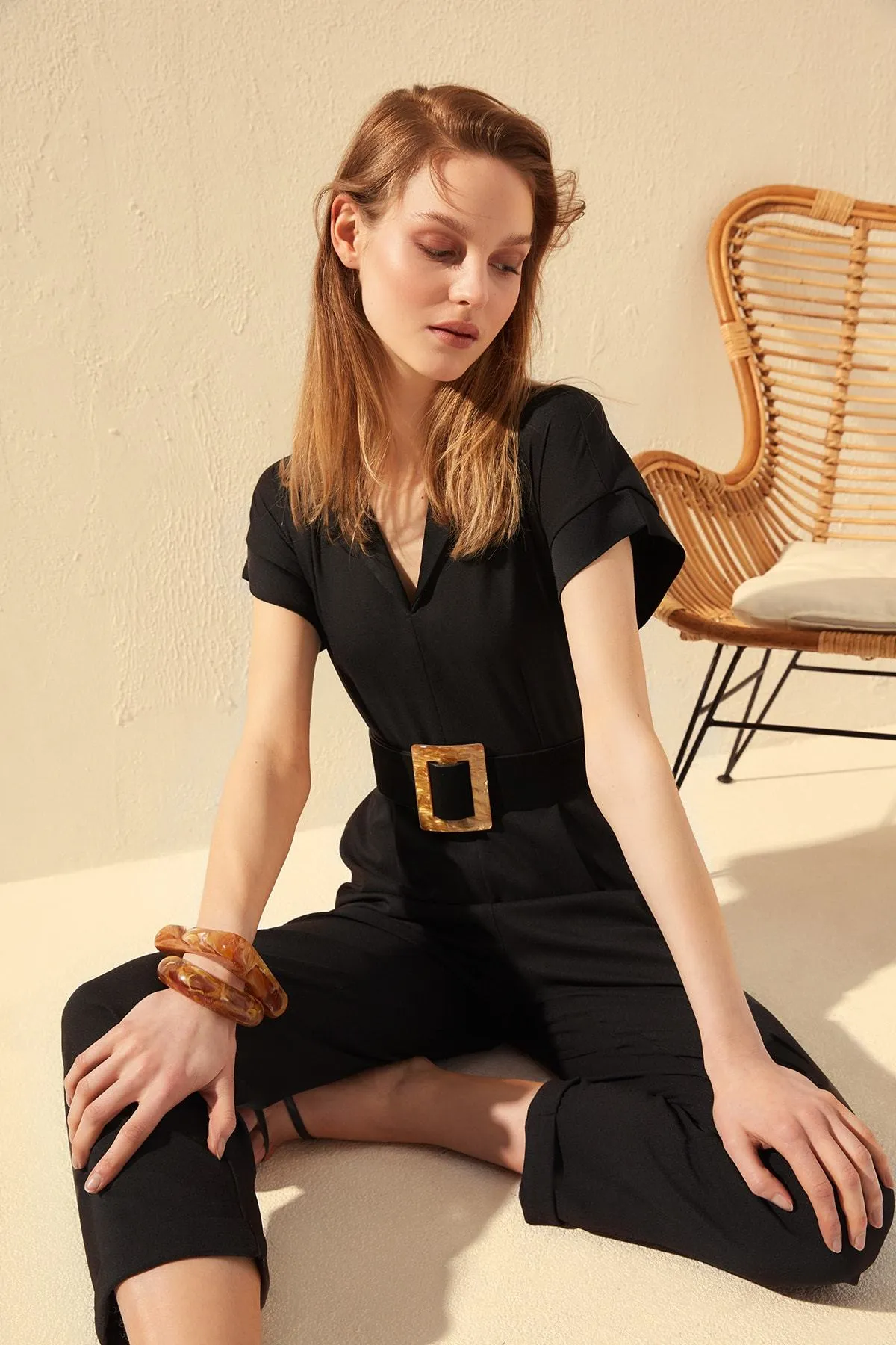 16149 Black V-Neck Jumpsuit