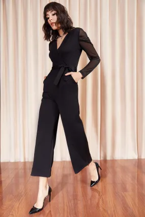 16203 Black Tulle Sleeve Jumpsuit