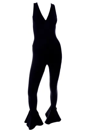 1993 Gianni Versace Runway Vintage Black Stretch Jumpsuit w Ruffled Cuffs