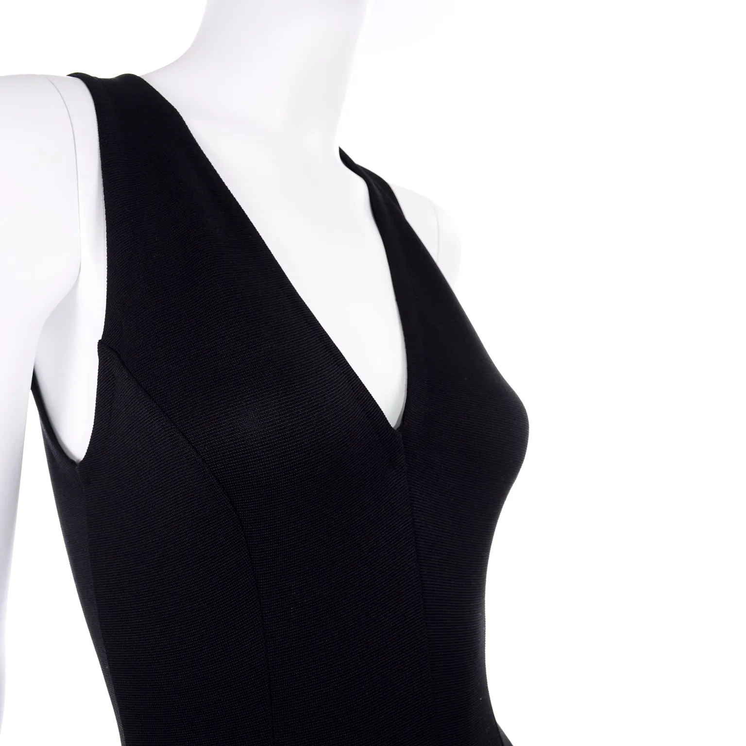 1993 Gianni Versace Runway Vintage Black Stretch Jumpsuit w Ruffled Cuffs