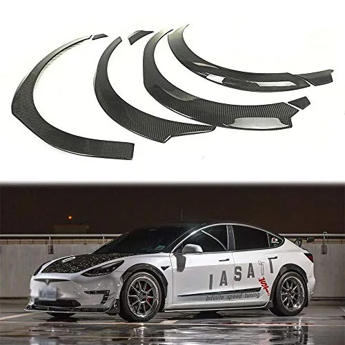 2018-2020 Tesla Model 3 Fastback Sedan Side Fender Flare Trim Wheel Arch Strip Carbon Fiber