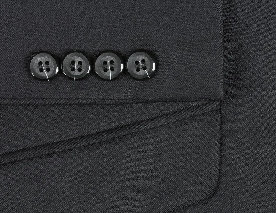 (38R, 38S) 100% Virgin Wool Regular Fit Black Suit