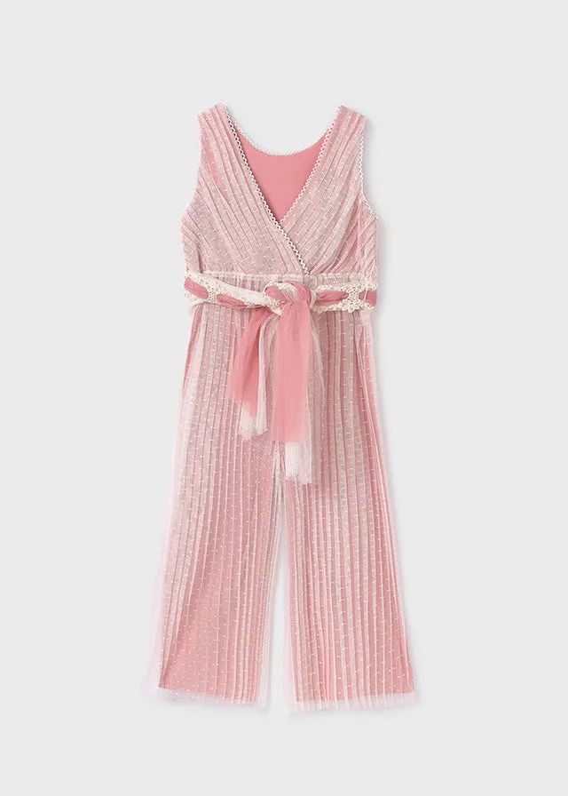 ABE Ivory and Blush Tulle Pleated & Belted Jumpsuit