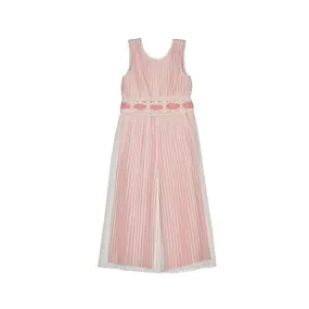 ABE Ivory and Blush Tulle Pleated & Belted Jumpsuit