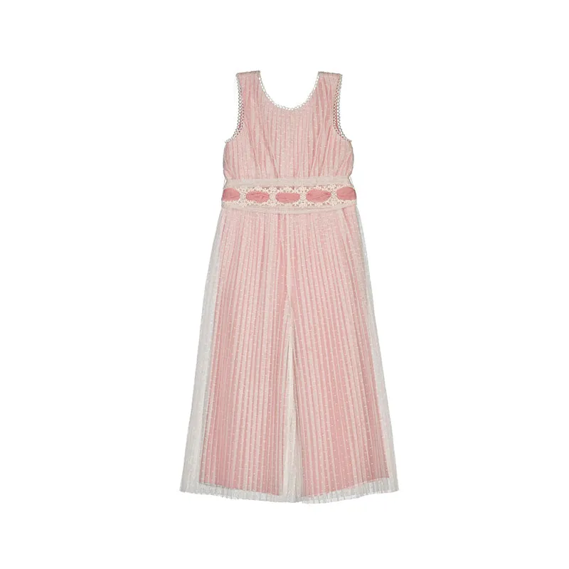 ABE Ivory and Blush Tulle Pleated & Belted Jumpsuit