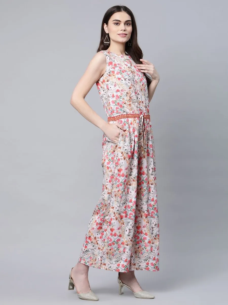 Ahalyaa Womens Pink Crepe Digital Print Floral Jumpsuit