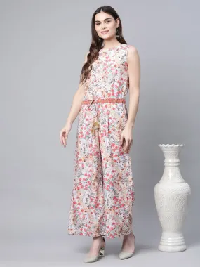 Ahalyaa Womens Pink Crepe Digital Print Floral Jumpsuit