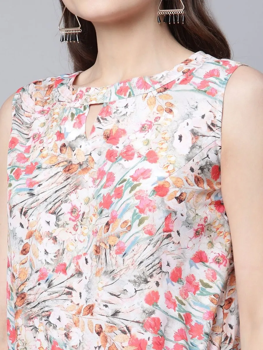 Ahalyaa Womens Pink Crepe Digital Print Floral Jumpsuit
