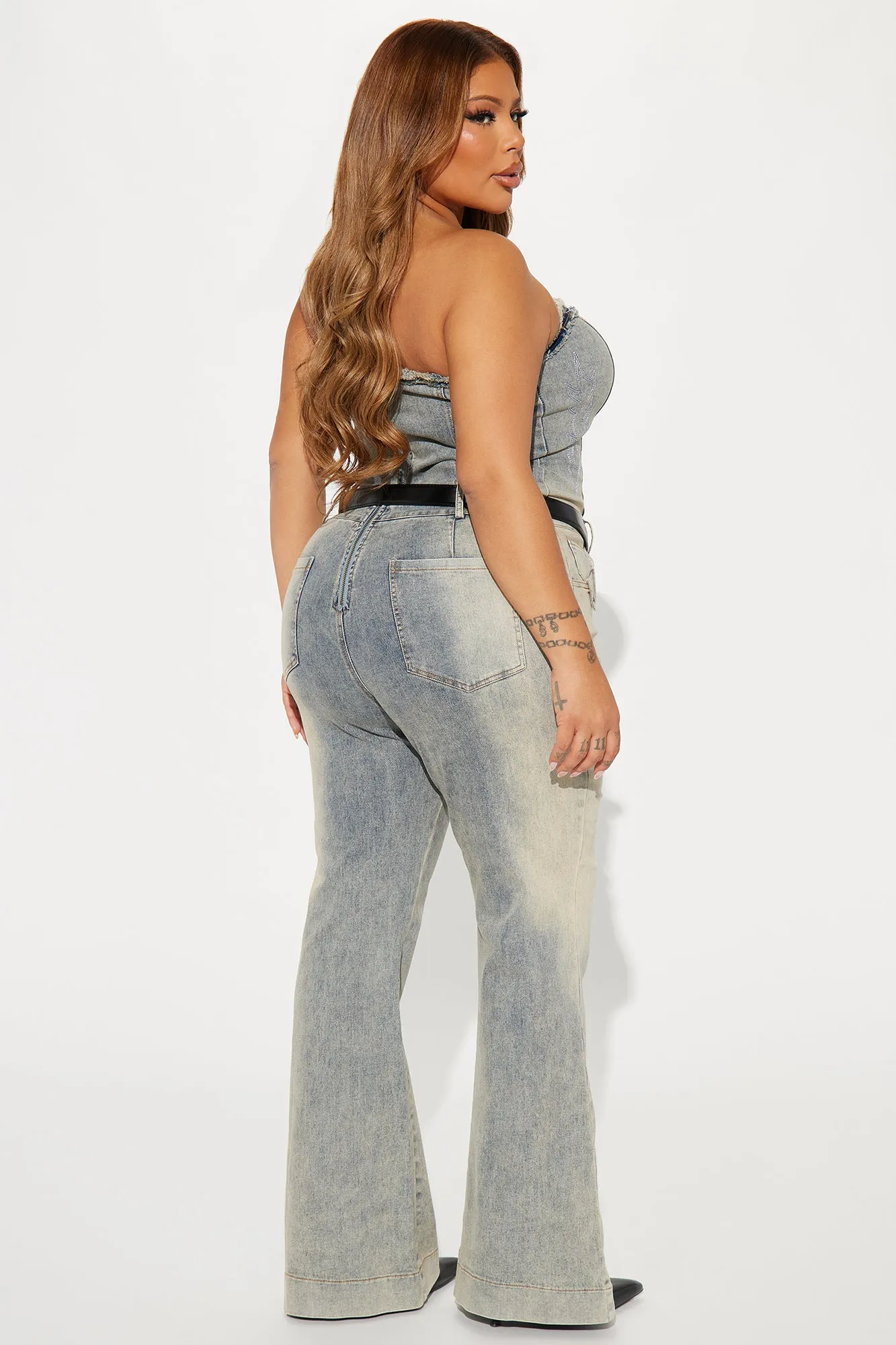 All My Energy Belted Denim Jumpsuit - Light Wash