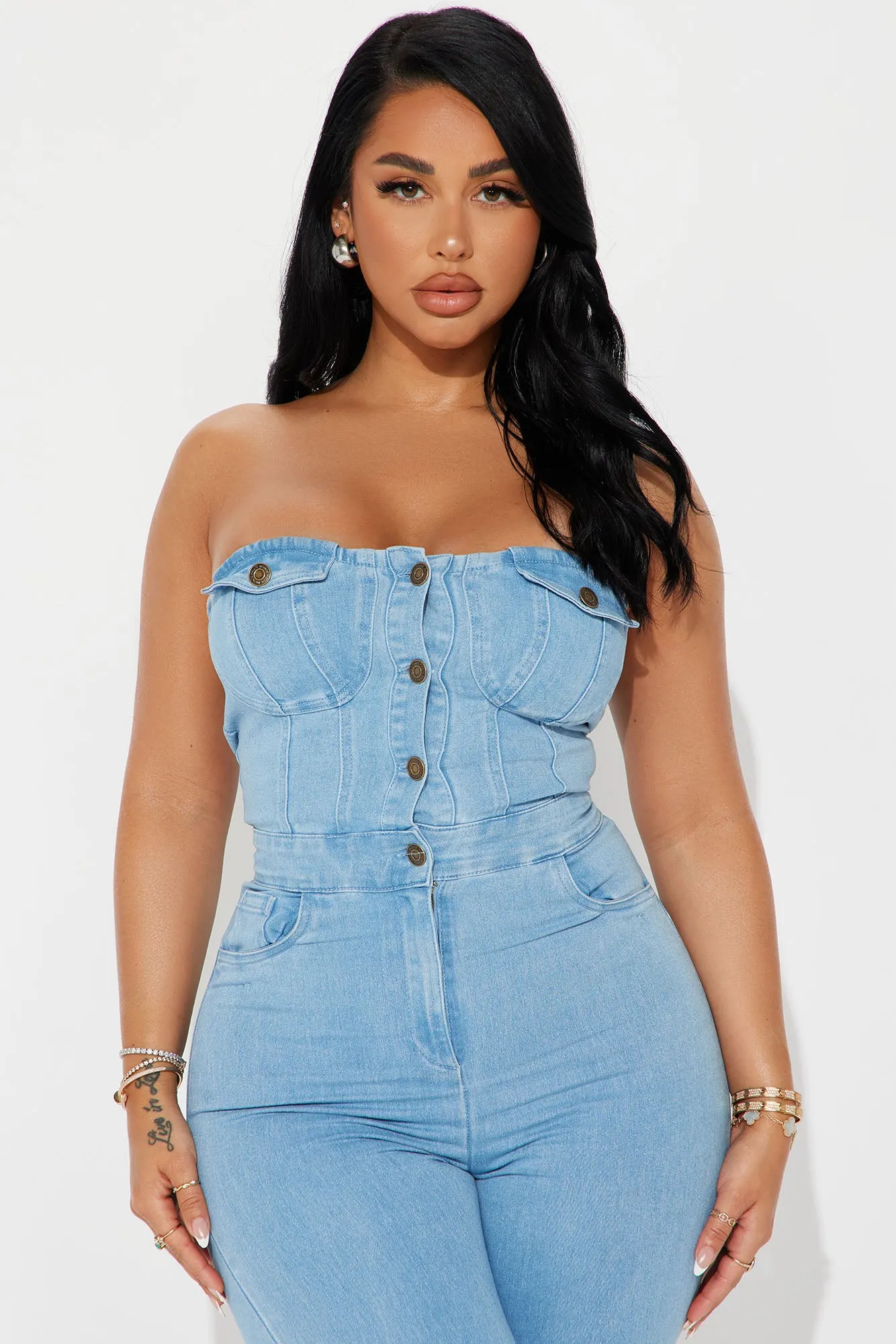 All That Fuzz Denim Jumpsuit  - Light Wash
