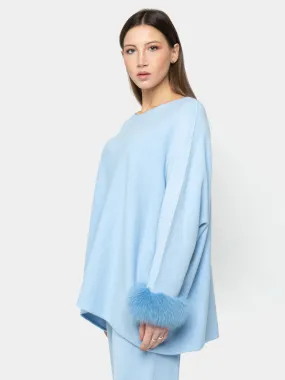 AMALFI - Viscose jumpsuit with light blue fox cuffs