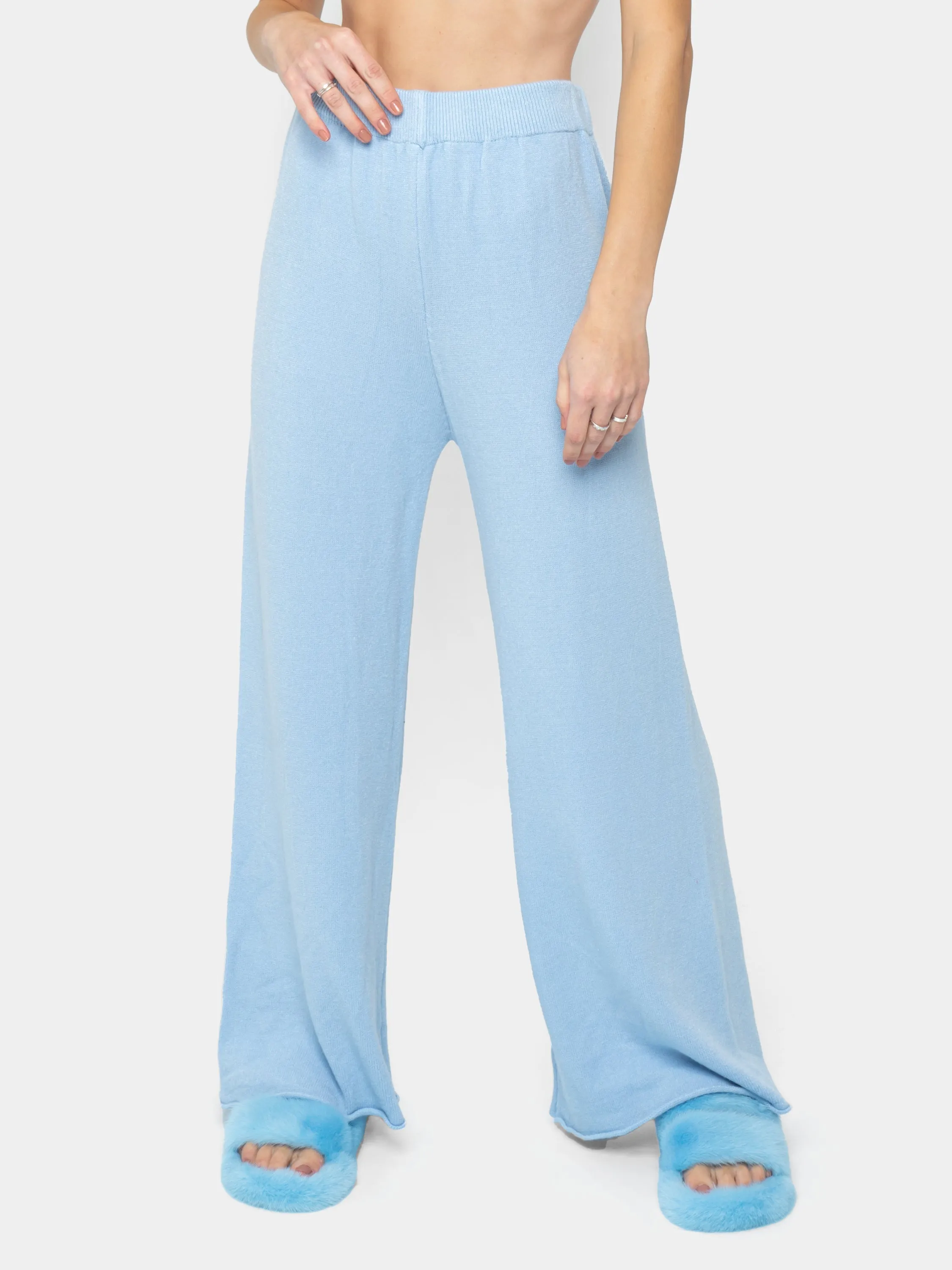 AMALFI - Viscose jumpsuit with light blue fox cuffs