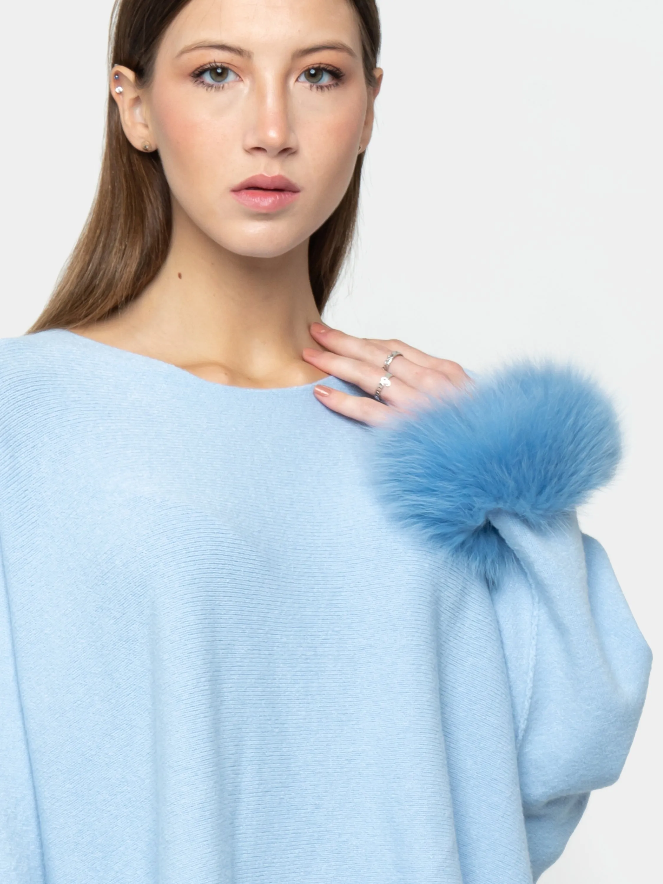 AMALFI - Viscose jumpsuit with light blue fox cuffs