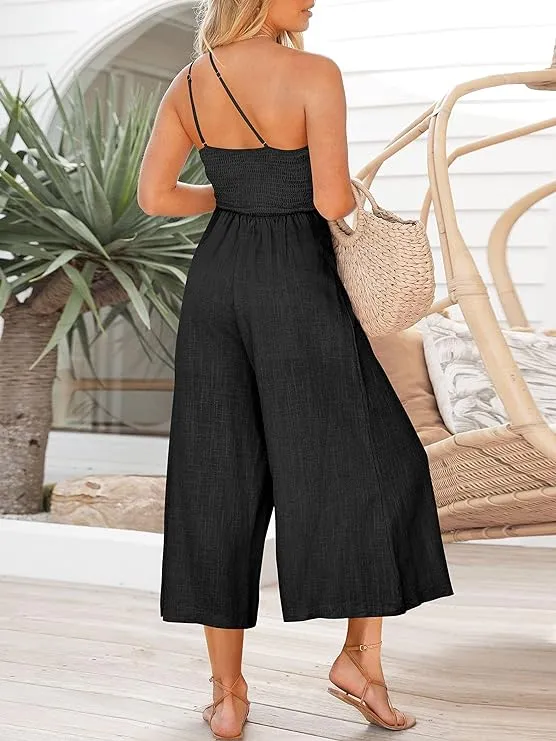 ANRABESS Women's Summer Straps One Shoulder  Jumpsuit Romper with Pockets