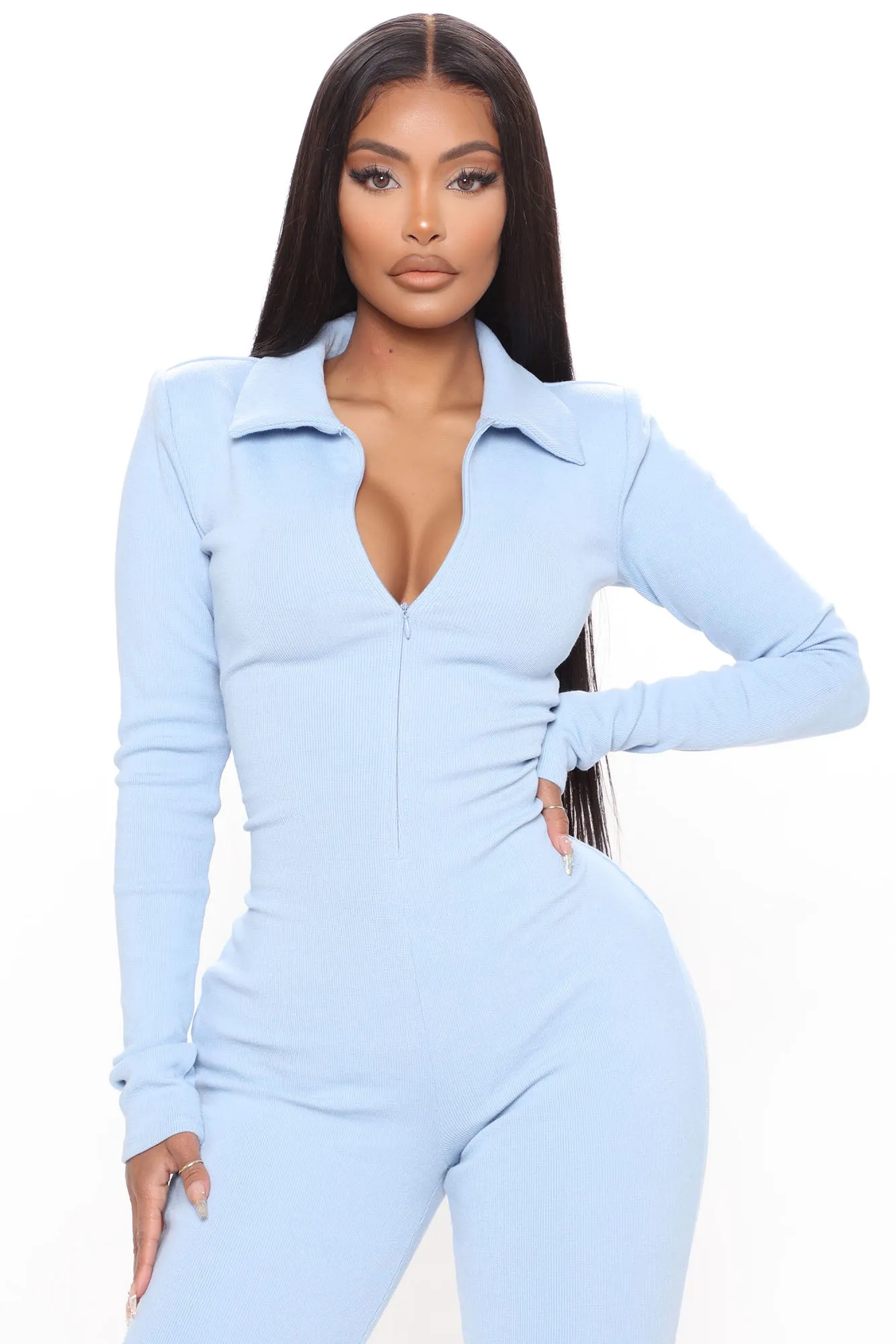 Ashley Rib Jumpsuit - Light Blue