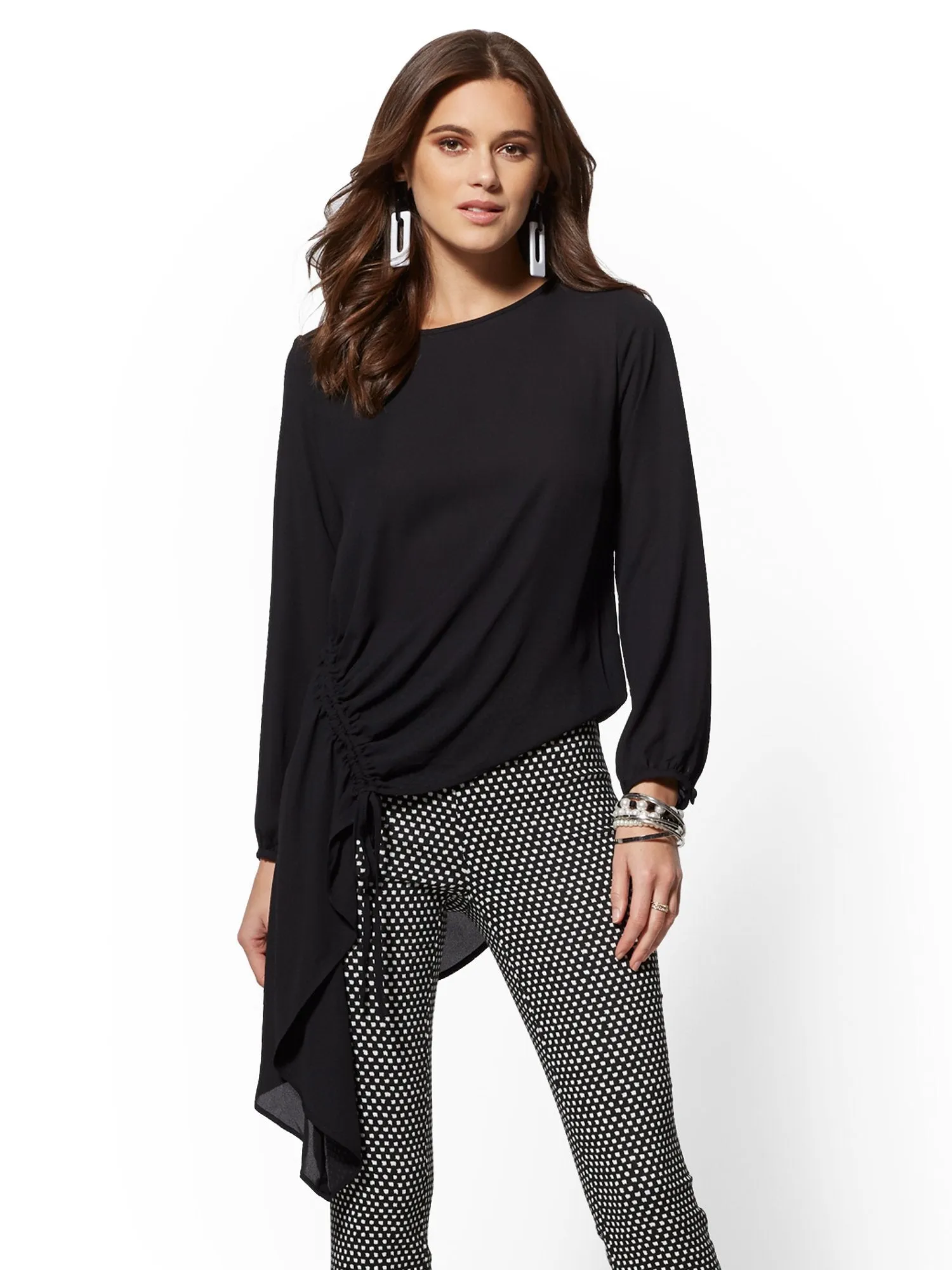 Asymmetrical-Hem Tunic Blouse