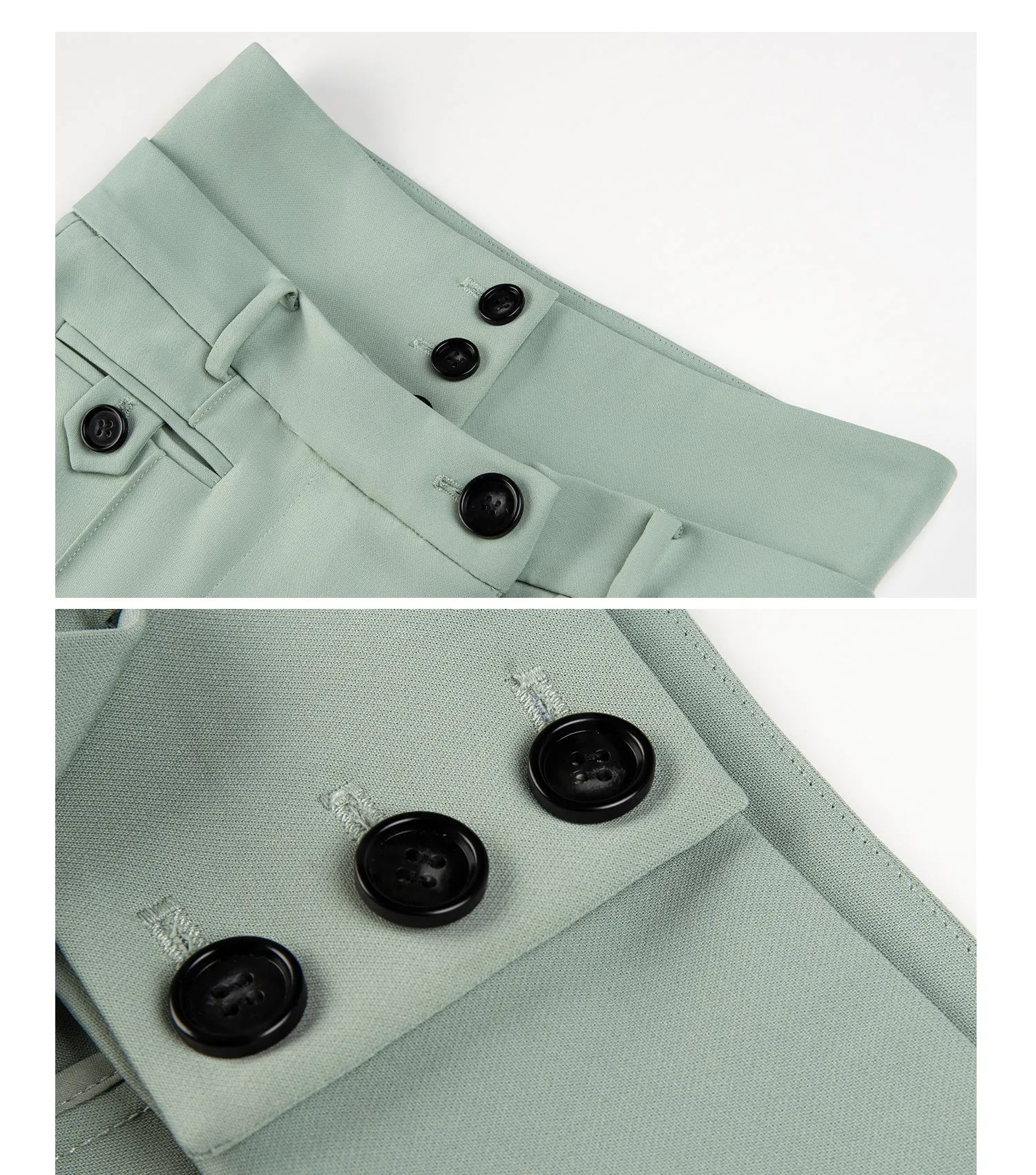 Asymmetrical high waist, regular thickness,pockets wide length trousers-Copa