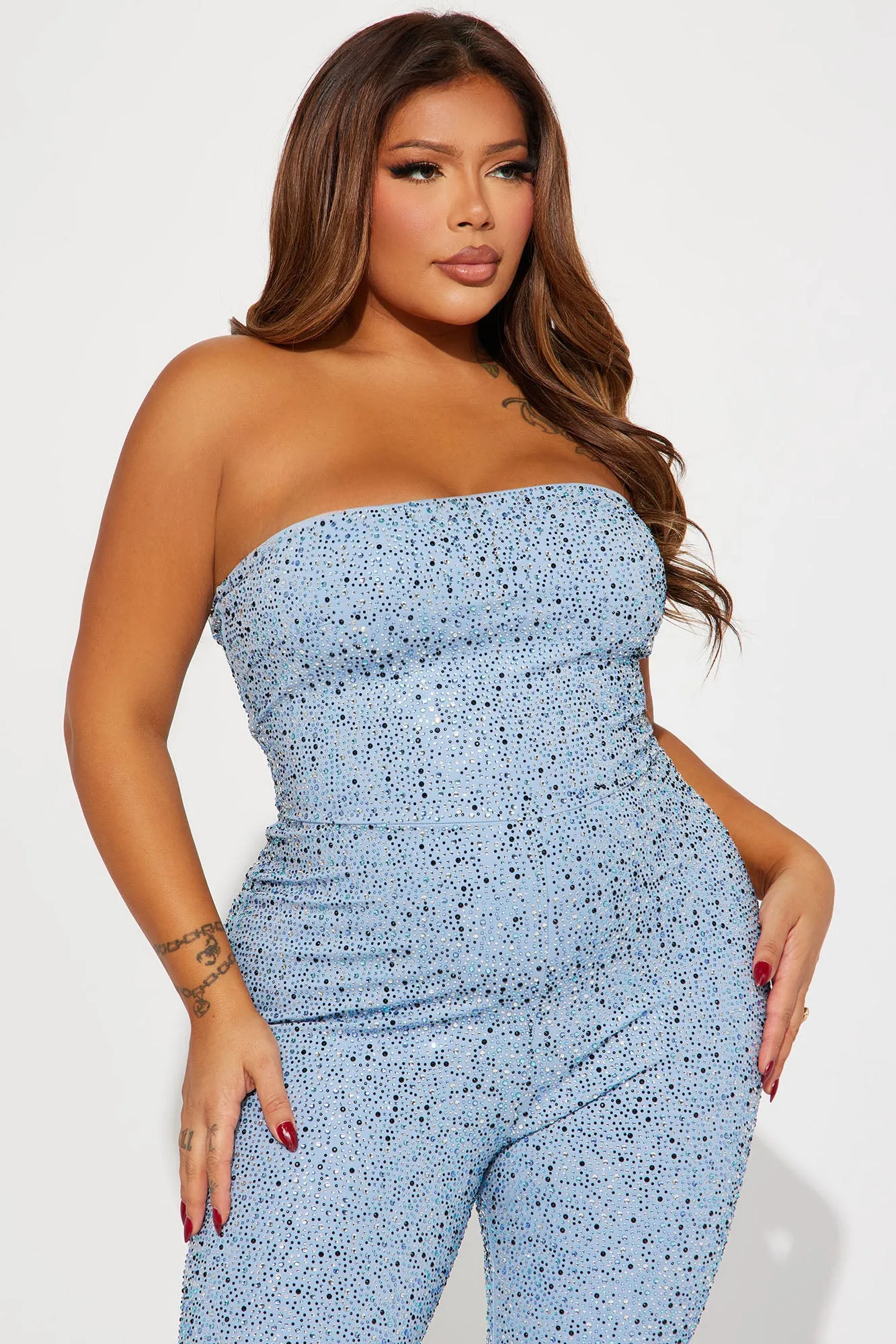 Attracted To You Embellished Jumpsuit - Light Blue