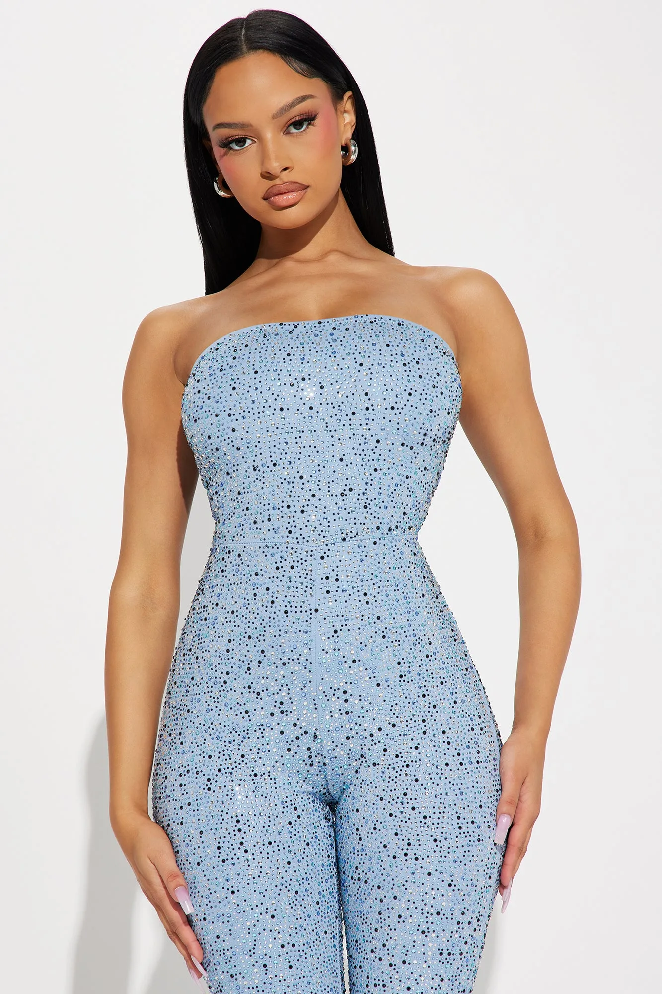 Attracted To You Embellished Jumpsuit - Light Blue