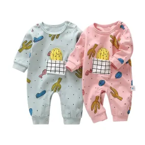 Baby Cactus & Dot Pattern Long Sleeves O-Neck Cotton Jumpsuit by MyKids-USA™