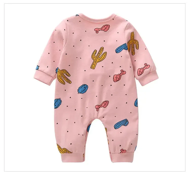 Baby Cactus & Dot Pattern Long Sleeves O-Neck Cotton Jumpsuit by MyKids-USA™