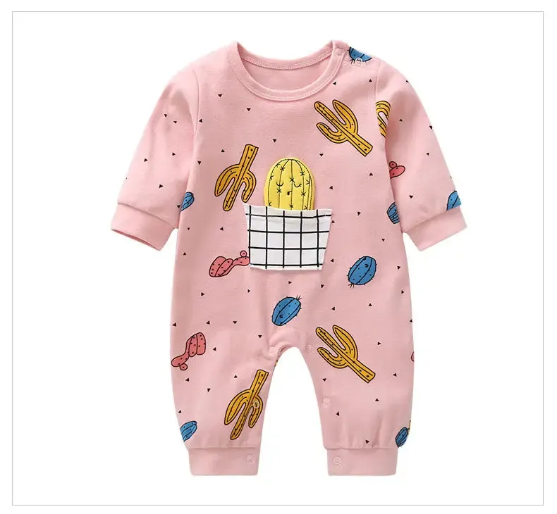 Baby Cactus & Dot Pattern Long Sleeves O-Neck Cotton Jumpsuit by MyKids-USA™