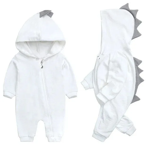 Baby Dino Jumpsuit White Grey