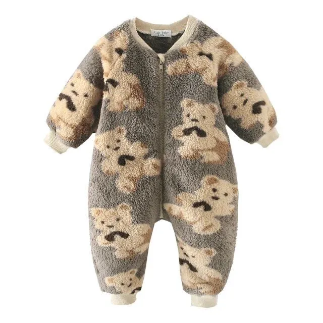 Baby Fleece Jumpsuit Bears Grey