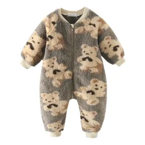 Baby Fleece Jumpsuit Bears Grey