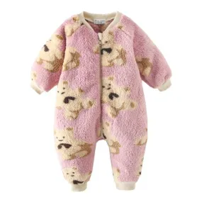Baby Fleece Jumpsuit Bears Pink