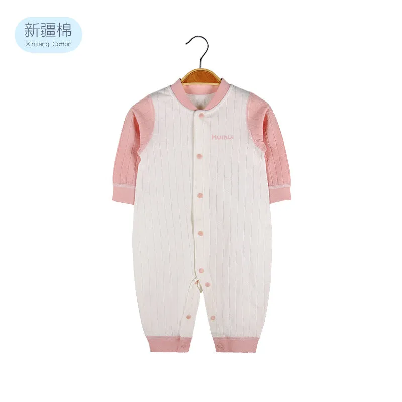 Baby Solid Color Pit Strip Fabric Single Breasted Design Cotton Jumpsuit Pajamas by MyKids-USA™