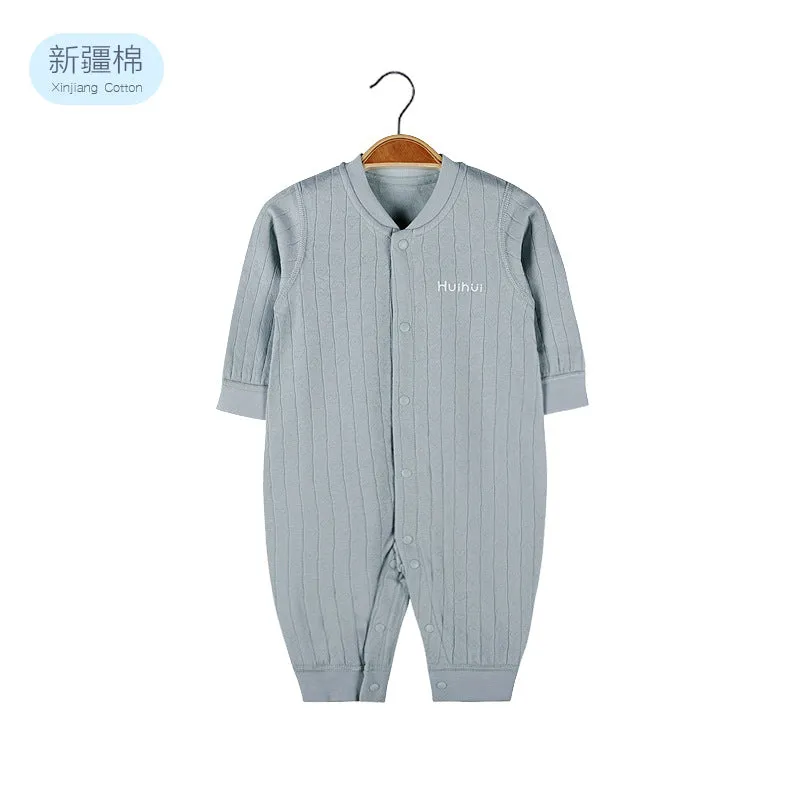Baby Solid Color Pit Strip Fabric Single Breasted Design Cotton Jumpsuit Pajamas by MyKids-USA™