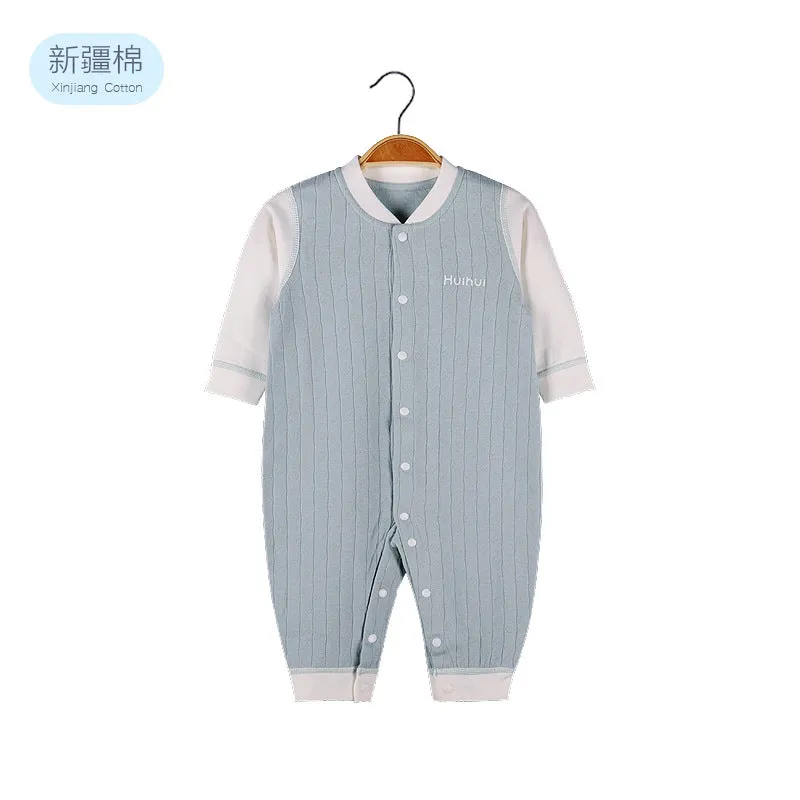 Baby Solid Color Pit Strip Fabric Single Breasted Design Cotton Jumpsuit Pajamas by MyKids-USA™