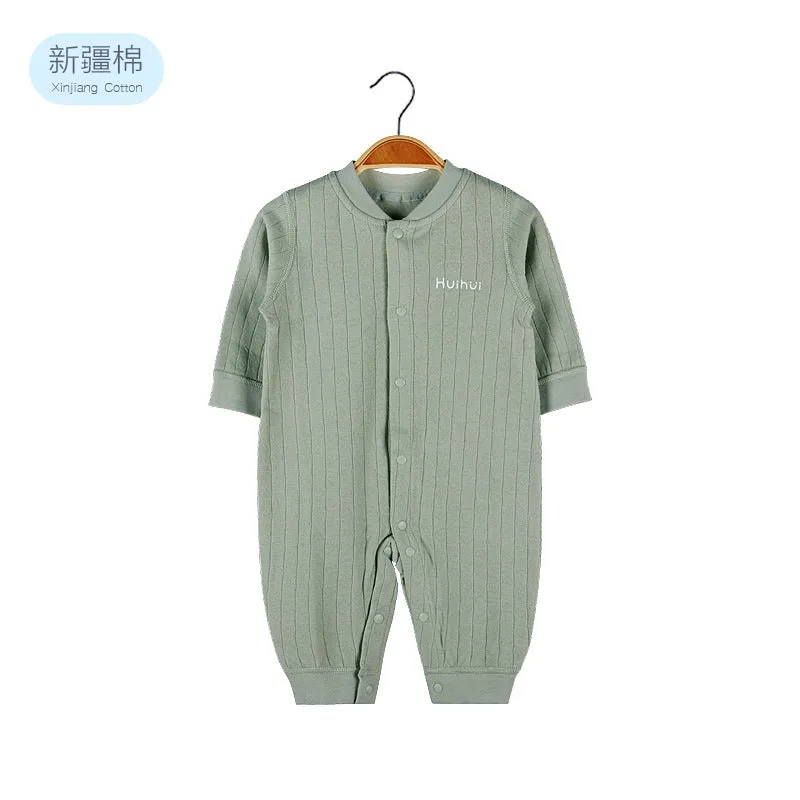 Baby Solid Color Pit Strip Fabric Single Breasted Design Cotton Jumpsuit Pajamas by MyKids-USA™