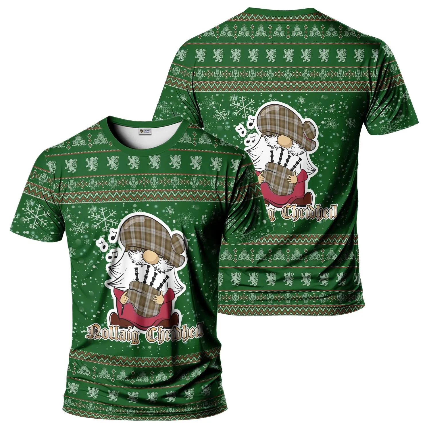 Baillie Dress Clan Christmas Family T-Shirt with Funny Gnome Playing Bagpipes