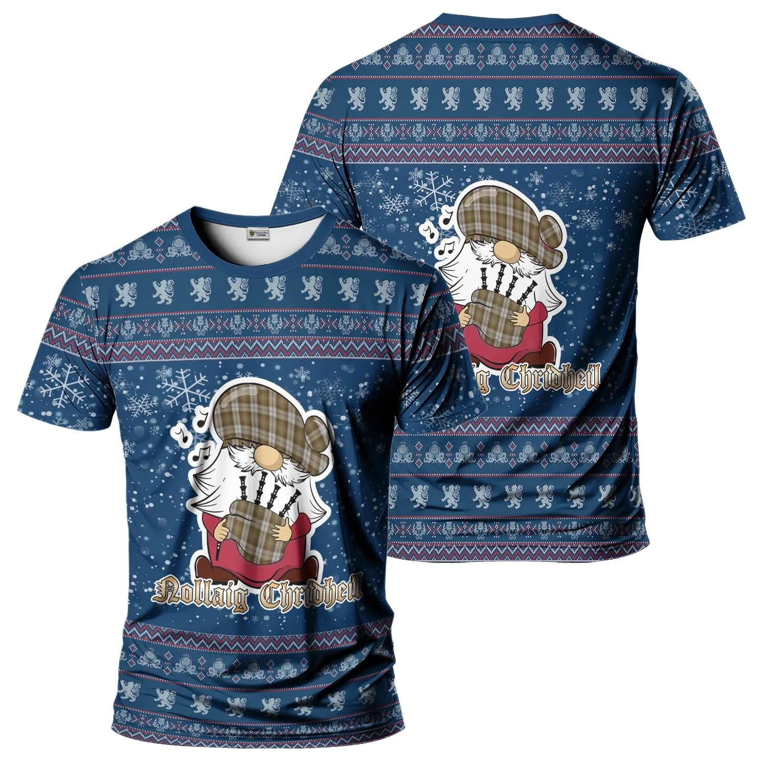 Baillie Dress Clan Christmas Family T-Shirt with Funny Gnome Playing Bagpipes