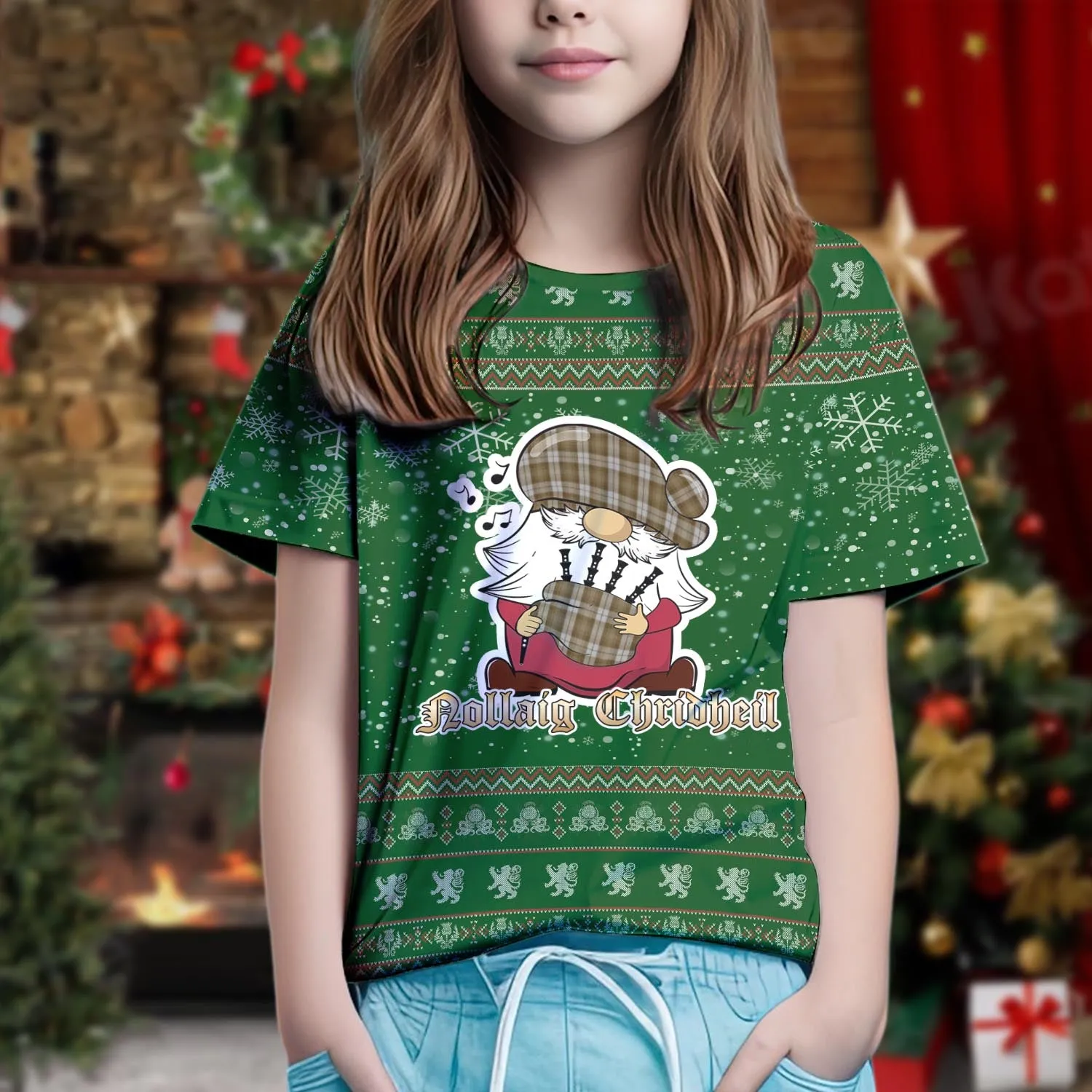 Baillie Dress Clan Christmas Family T-Shirt with Funny Gnome Playing Bagpipes