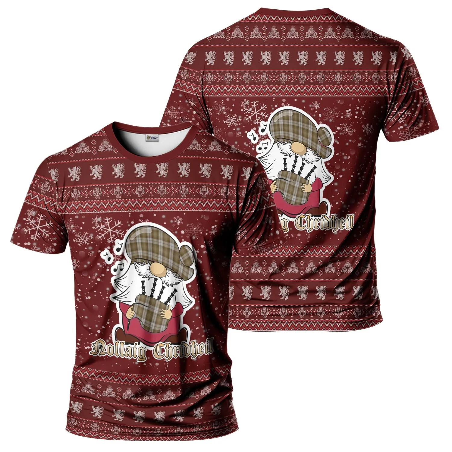 Baillie Dress Clan Christmas Family T-Shirt with Funny Gnome Playing Bagpipes