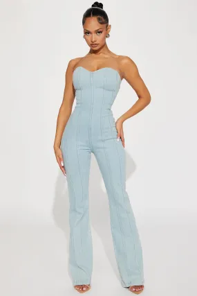 Be My Sweetheart Denim Jumpsuit - Light Wash