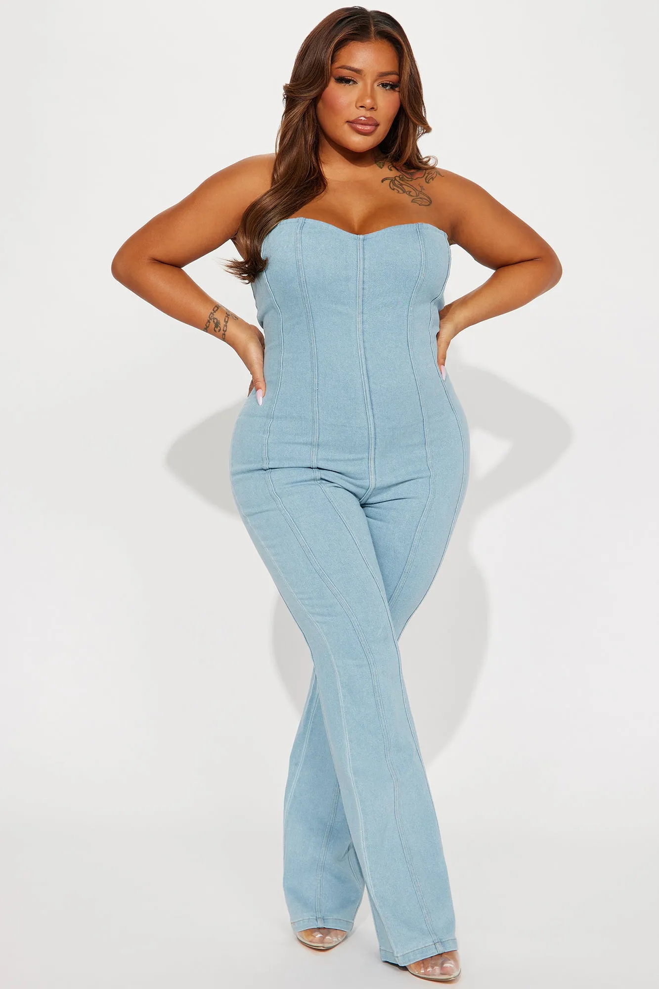 Be My Sweetheart Denim Jumpsuit - Light Wash