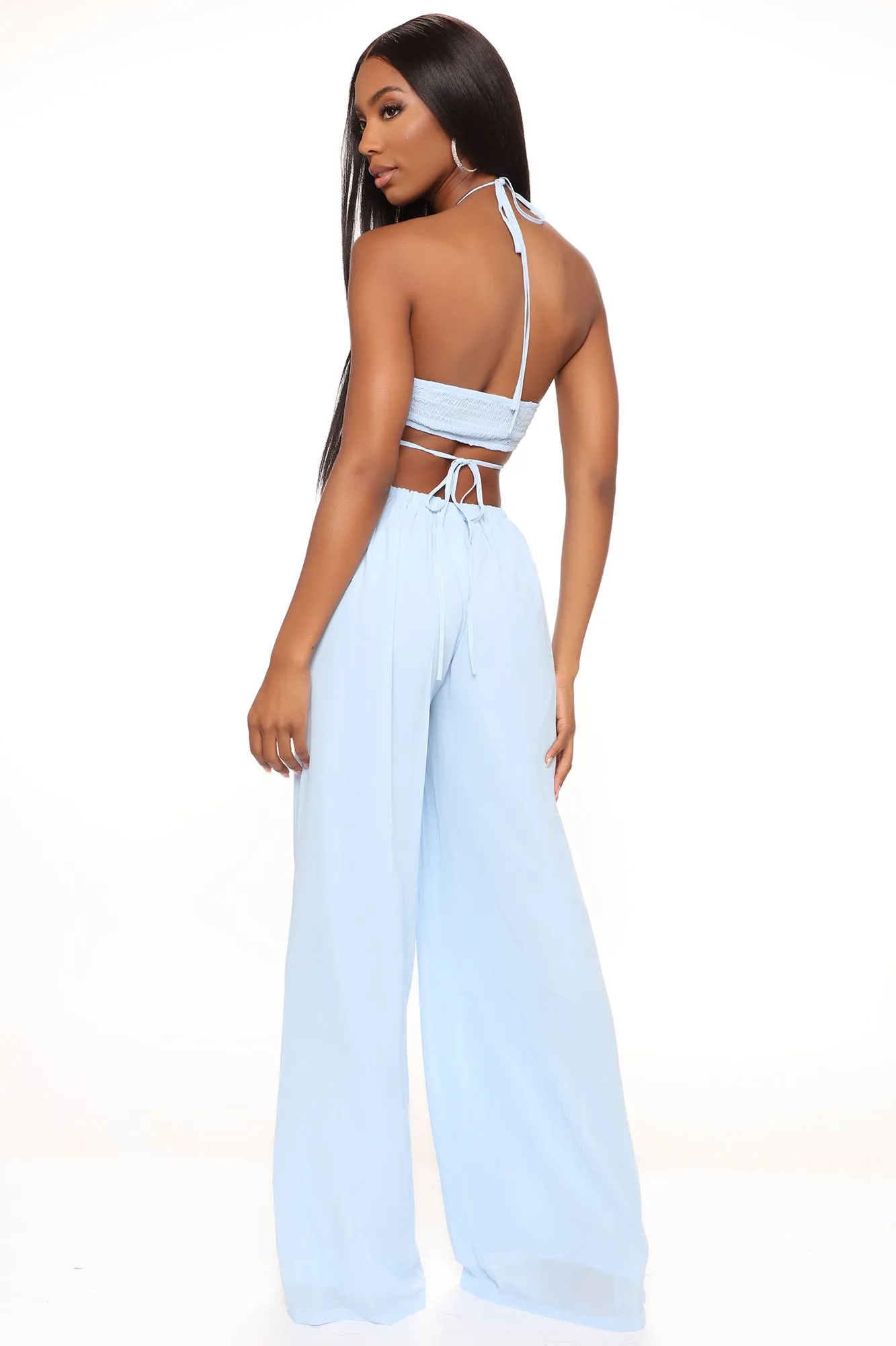 Beach Views Chiffon Jumpsuit - Light Blue