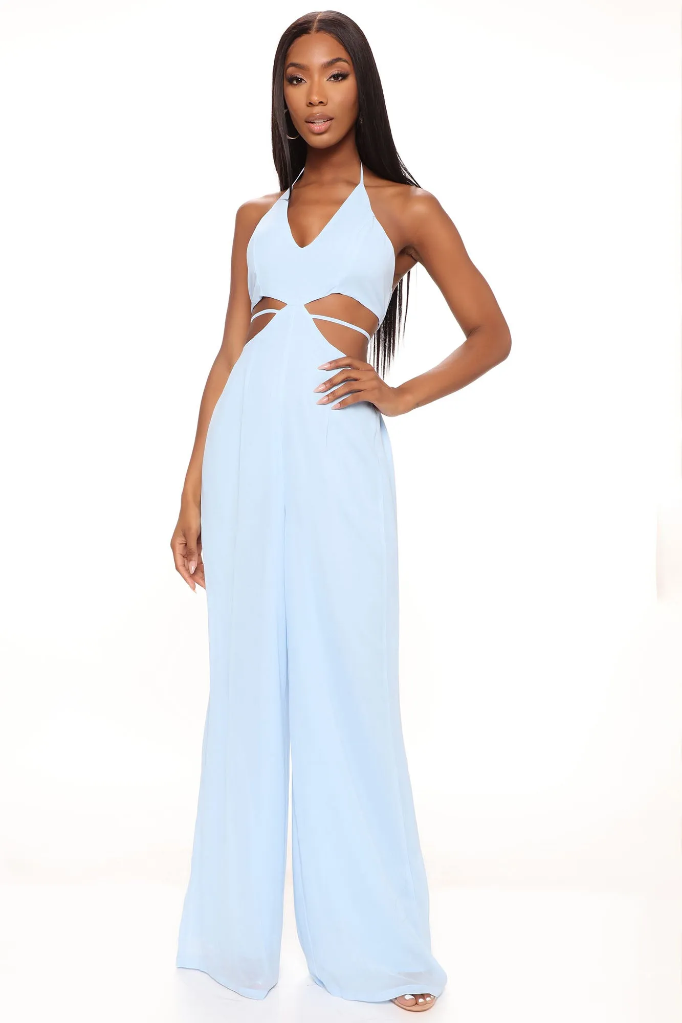 Beach Views Chiffon Jumpsuit - Light Blue
