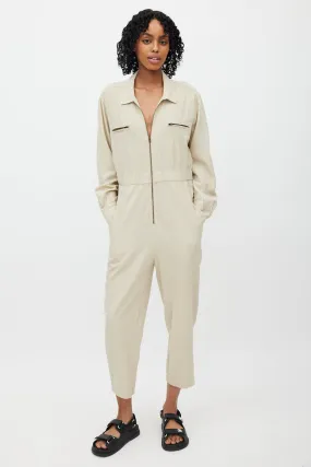 Beige Silk Zip Up Jumpsuit