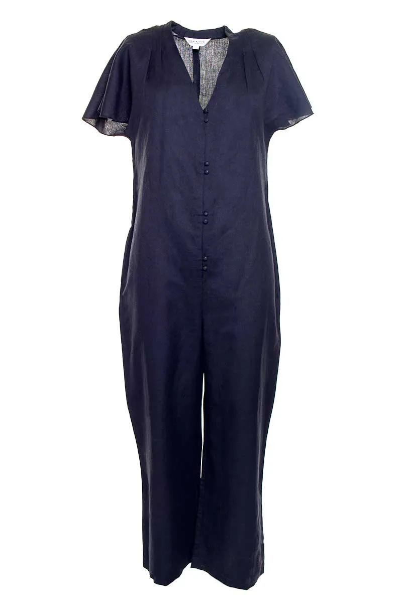 Black Capri Linen Jumpsuit